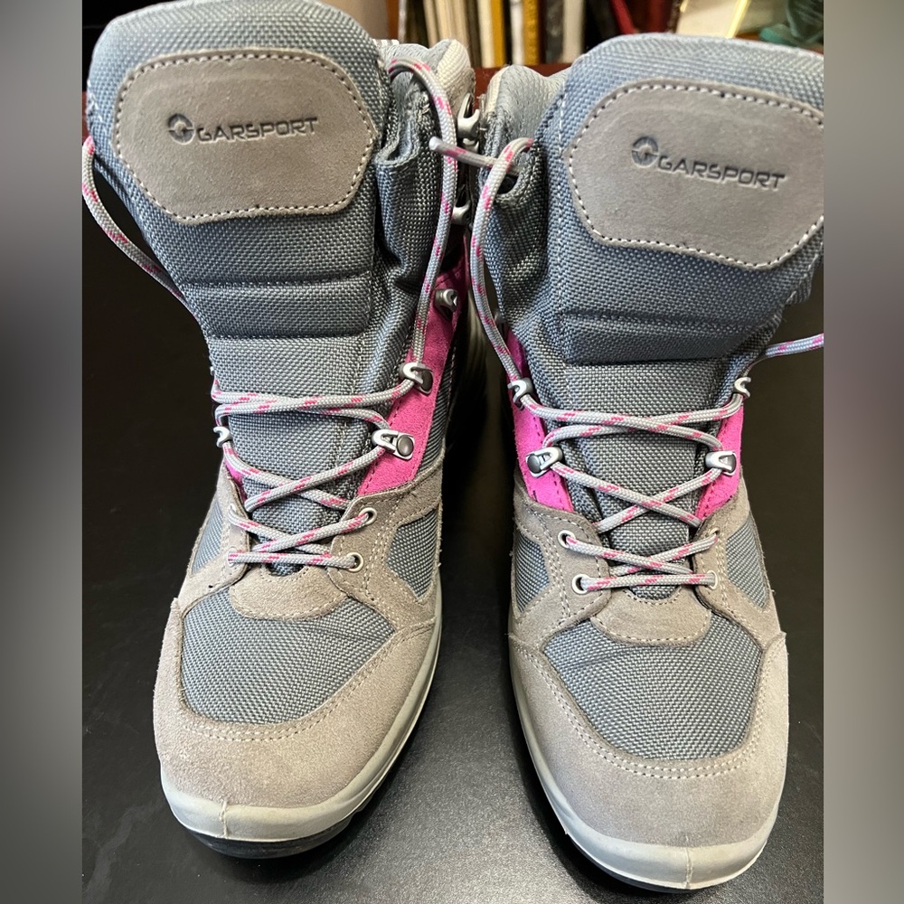 Gray and Pink Winter Boots with Reinforced Design